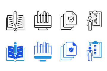 Audit Line and flat Icons set. Inspection, documentation, auditor, checkmark, accounting icons. Check and audit icons collection. Vector editable illustration