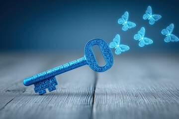 Key unlocking imagination with butterflies floating nearby.