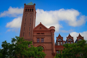 Historic landmark red brick building in Brooklyn, New York