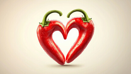 Two chili peppers forming a shape of heart. Hot lover symbol.
