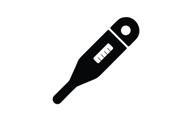 Digital Thermometer Silhouette, Healthcare Equipment Icon in Black