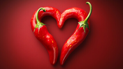Two chili peppers forming a shape of heart. Hot lover symbol.