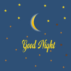 Naklejka premium A peaceful night-time illustration featuring a glowing moon surrounded by twinkling stars, evoking calm and serenity.