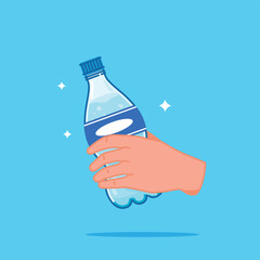 Handheld plastic water bottle, healthy blue drinking water packed in standard 400ml capacity with bottom serrations