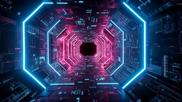 Neon tunnel with circuit board design - Powered by Adobe