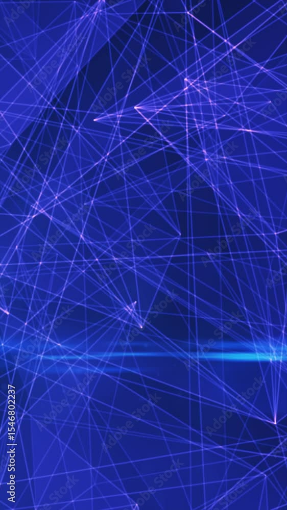 Poster digital network background with intersecting glowing purple lines on a dark blue backdrop