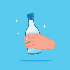 handheld plastic water bottle, healthy blue drinking water packed in 330ml PET bottles with long necks
