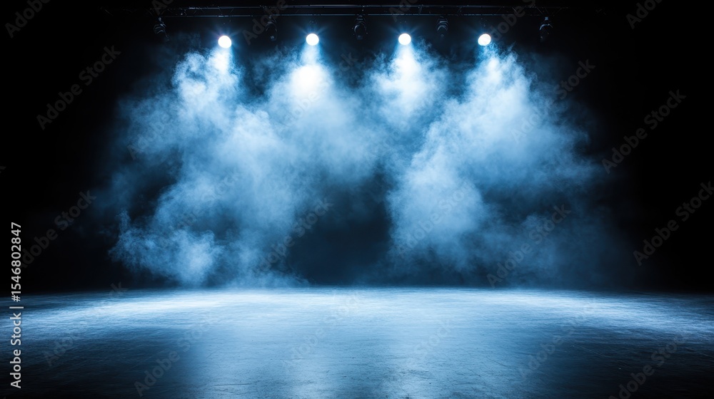 Poster an atmospheric stage setting features glowing lights and a hint of fog, creating a dramatic backdrop