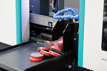steel rod cutting by industrial band saw machine