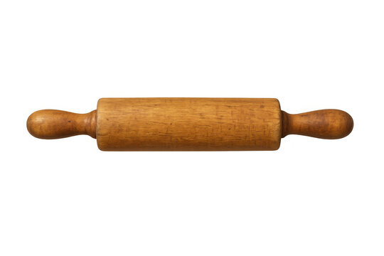 Wooden rolling pin positioned horizontally, resting on transparent surface, waiting for kitchen preparation