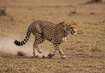 Obraz premium Majestic Cheetah in Full Sprint Across the African Savanna