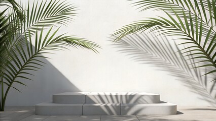 white background with palm leaf shadows on sides, tropical light, soft contrast, photorealistic