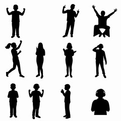 People silhouette collection, various poses and expressions