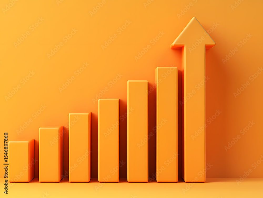 Poster upward trend a 3d render of an orange bar graph with an arrow pointing upward, symbolizing growth, p