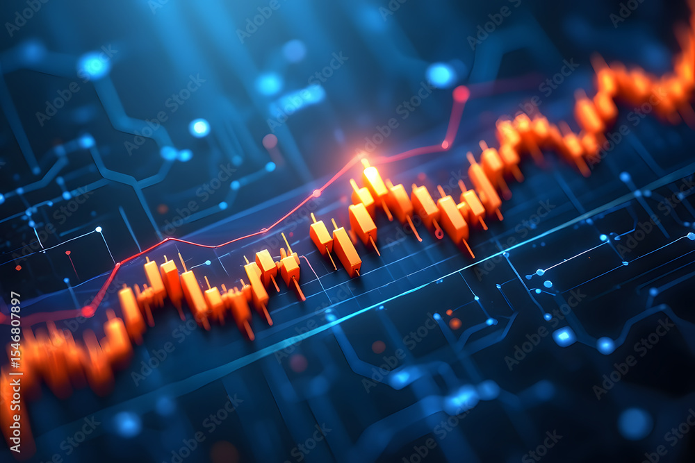 Poster dynamic market trends an abstract visualization of a stock market chart with glowing lines and candl