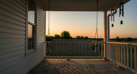 Tranquil Sunset Over The Porch Swing Invites Serenity And Relaxation