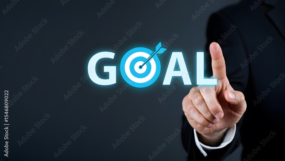Poster focusing on objectives a conceptual image of the word goal with a target and arrow, emphasizing the 