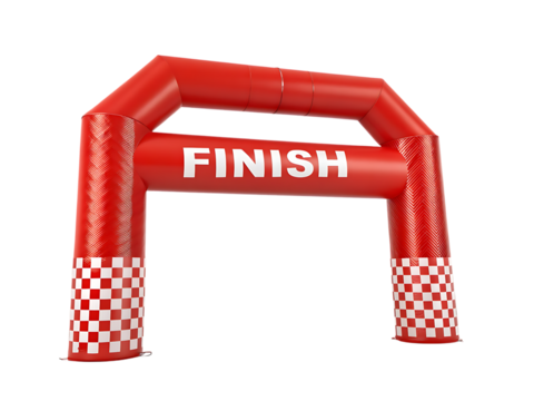 Inflatable red finish line arch for race events on transparent background