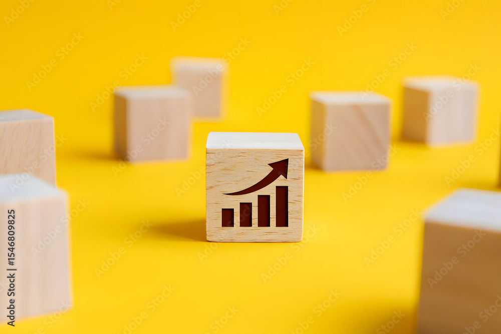 Poster building blocks of progress a wooden cube with an upward trending graph symbolizing growth and devel