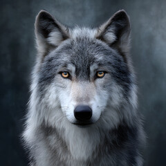 Obraz premium A captivating silver wolf head, exuding strength and wisdom with piercing golden eyes.