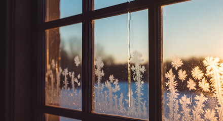 Window Pane Displays Winter's Delicate Touch Evoking Peace