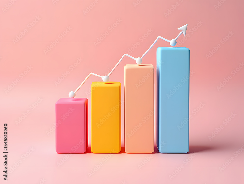Poster pastel colored bar graph displaying upward trend