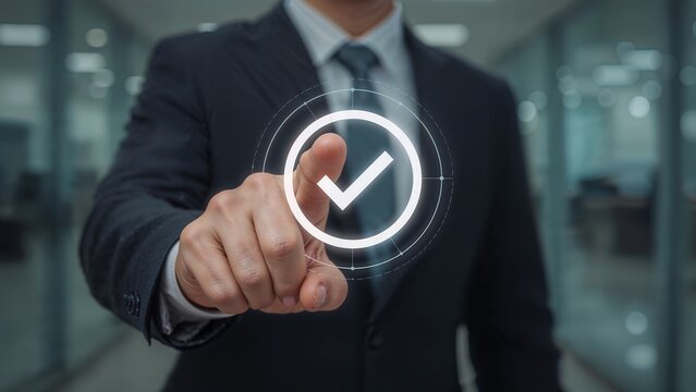 Finger pointing to big tick icon in holographic circle,woman,symbol,internet