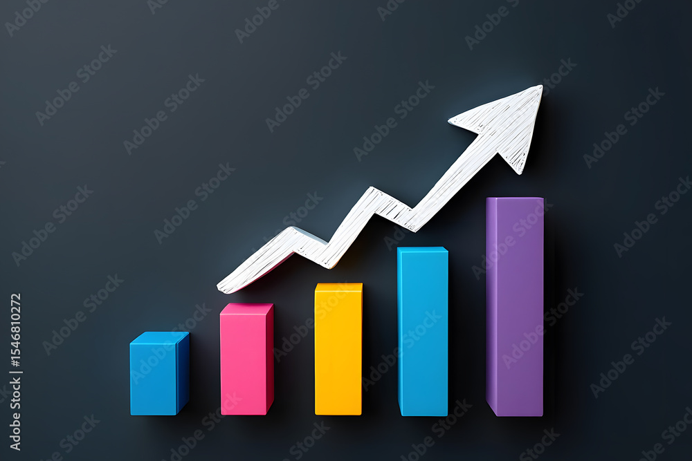 Poster visual representation of upward trends a stylized bar graph with ascending columns and a rising arro