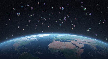 Fototapeta premium Background Colorful Balloons Floating Above Earth in Space