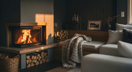 Inviting Ambiance In Living Room With Fireplace And Cozy Couch