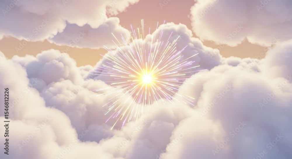 Poster celestial burst abstract light explosion in cloudscape background
