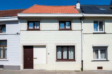 Residential houses in arow in the rue Verdun straat in Haren, Brussels Capital, Belgium