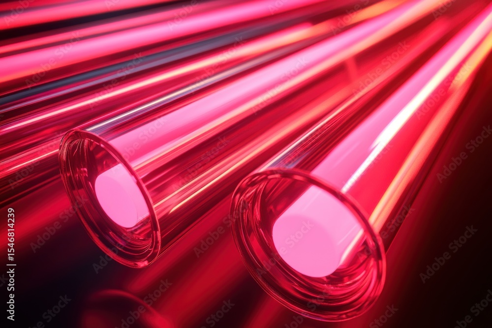 Aufkleber glowing red neon tubes create a vibrant atmosphere in an empty space, glowing red neon tubes and fre