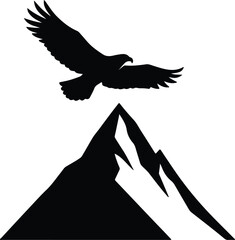 Silhouette eagle flying over mountain peak scene Vector Illustration