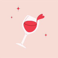 Glass of red wine. Wine splashing from glass. Celebration and party vibe. Invitation design, present card. Hand drawn vector illustration