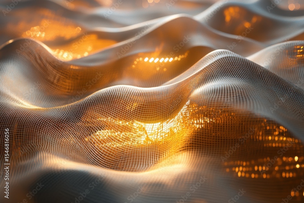 Poster golden waves fluid texture creating dynamic visual motion effects in digital art, golden waves abstr