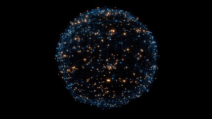 Abstract glowing sphere with interconnected nodes.