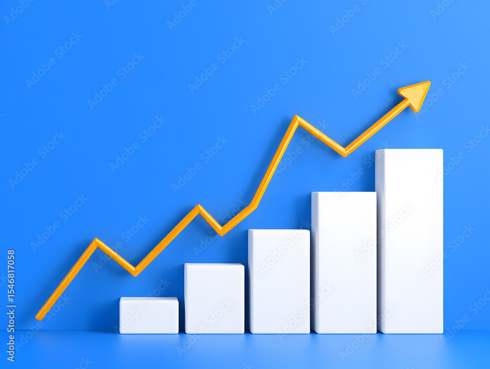 Poster abstract financial growth chart with upward trending arrow and bar graph depicting success and progr