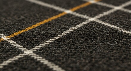 Close-up of Textured Fabric with Intersecting Threads in Black, White, and Mustard Yellow
