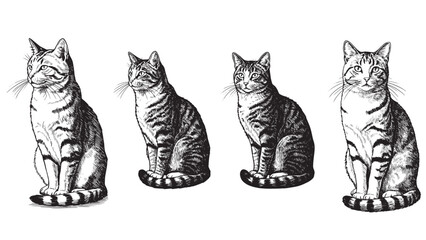 Engraved cat sitting vintage domestic pet feline detailed bold classic animal graphic illustration © Gabut Stock