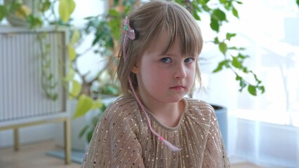 Cute Smiling Happy Caucasian Preschooler Girl Making Funny Faces