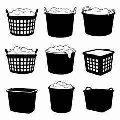 Laundry baskets full of clothes set