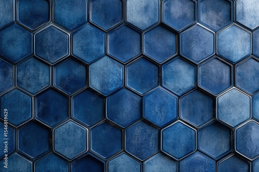 Poster blue hexagonal tile pattern creates a modern geometric background for design projects, blue hexagona