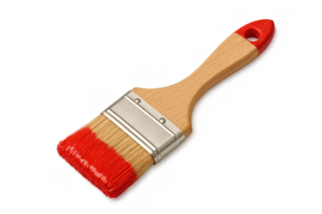 Red paintbrush dripping fresh paint, prepared for creative home improvement project