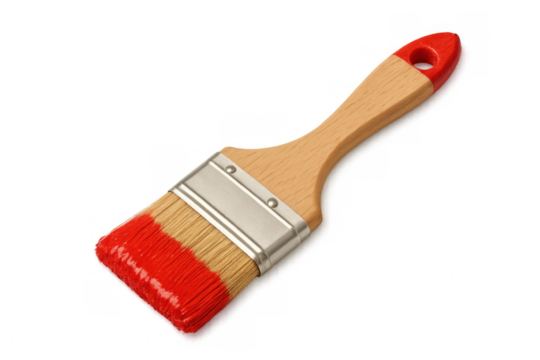Red paintbrush dripping fresh paint, prepared for creative home improvement project