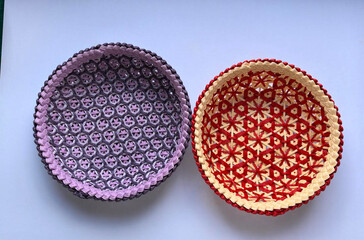 Two Decorative Woven Round Trays

