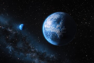 Fototapeta premium A celestial scene of a planet and a moon in deep space