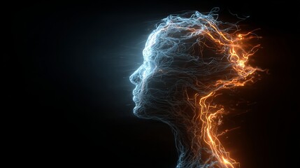 Energy human head profile digital art concept ai generated image for mental health and technology design