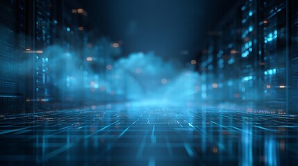 Fototapeta premium Futuristic technology background with blue light effects for digital innovation and data analysis