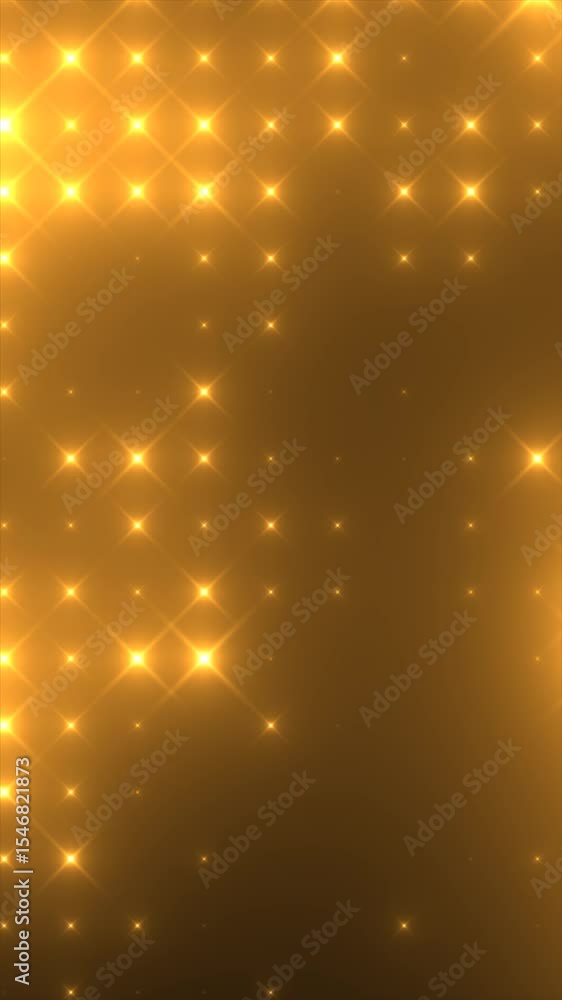 Poster golden glowing stars arranged in a diamond grid pattern, emitting soft light across a warm gradient 